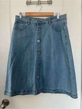 Amazon Blue Button-Front Denim Midi Skirt